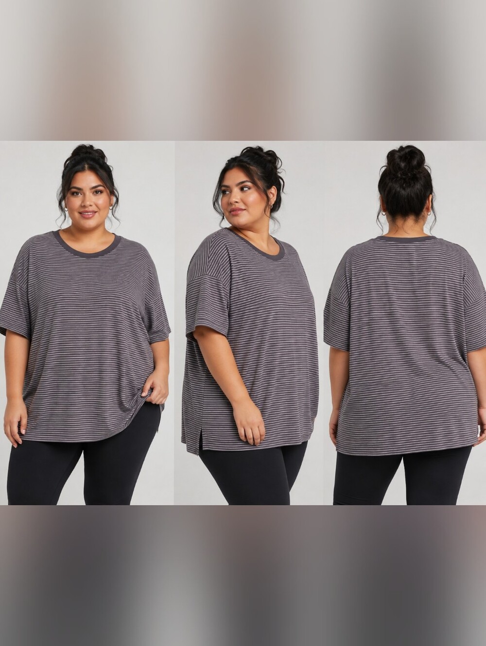Haggar Heathered Gray Striped Short Sleeve Tee